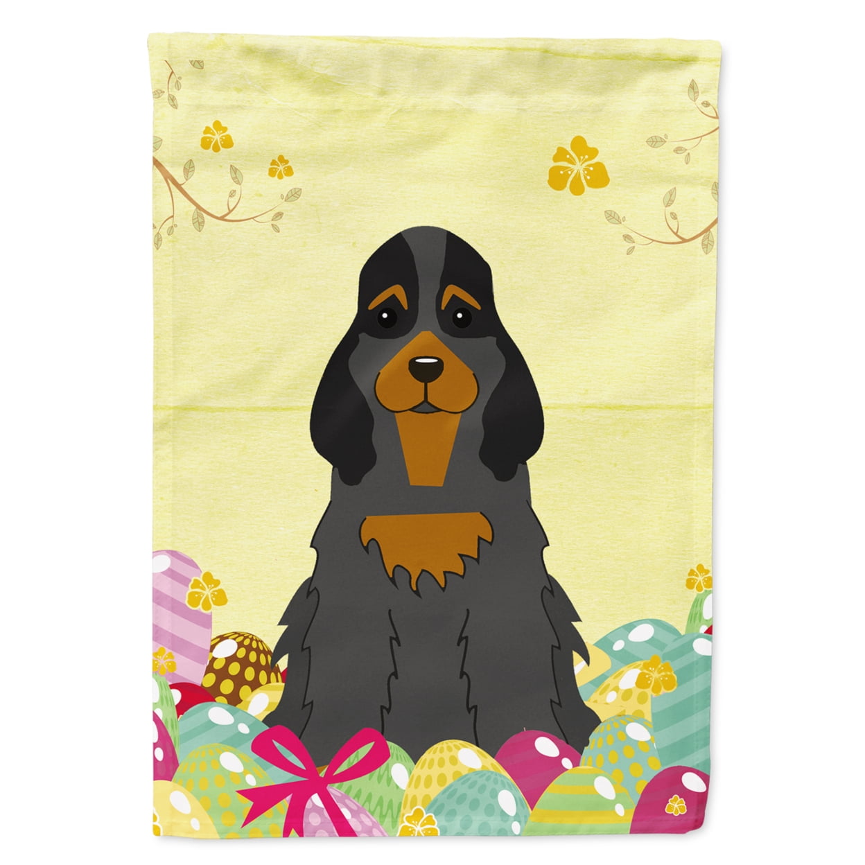 BB6093GF Easter Eggs Cocker Spaniel Black Tan Garden Size Flag