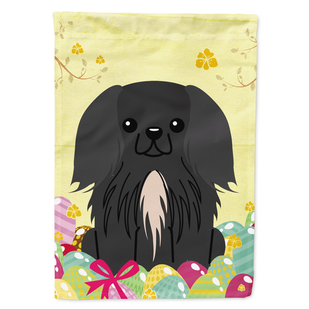 BB6107GF Easter Eggs Pekingnese Black Garden Size Flag