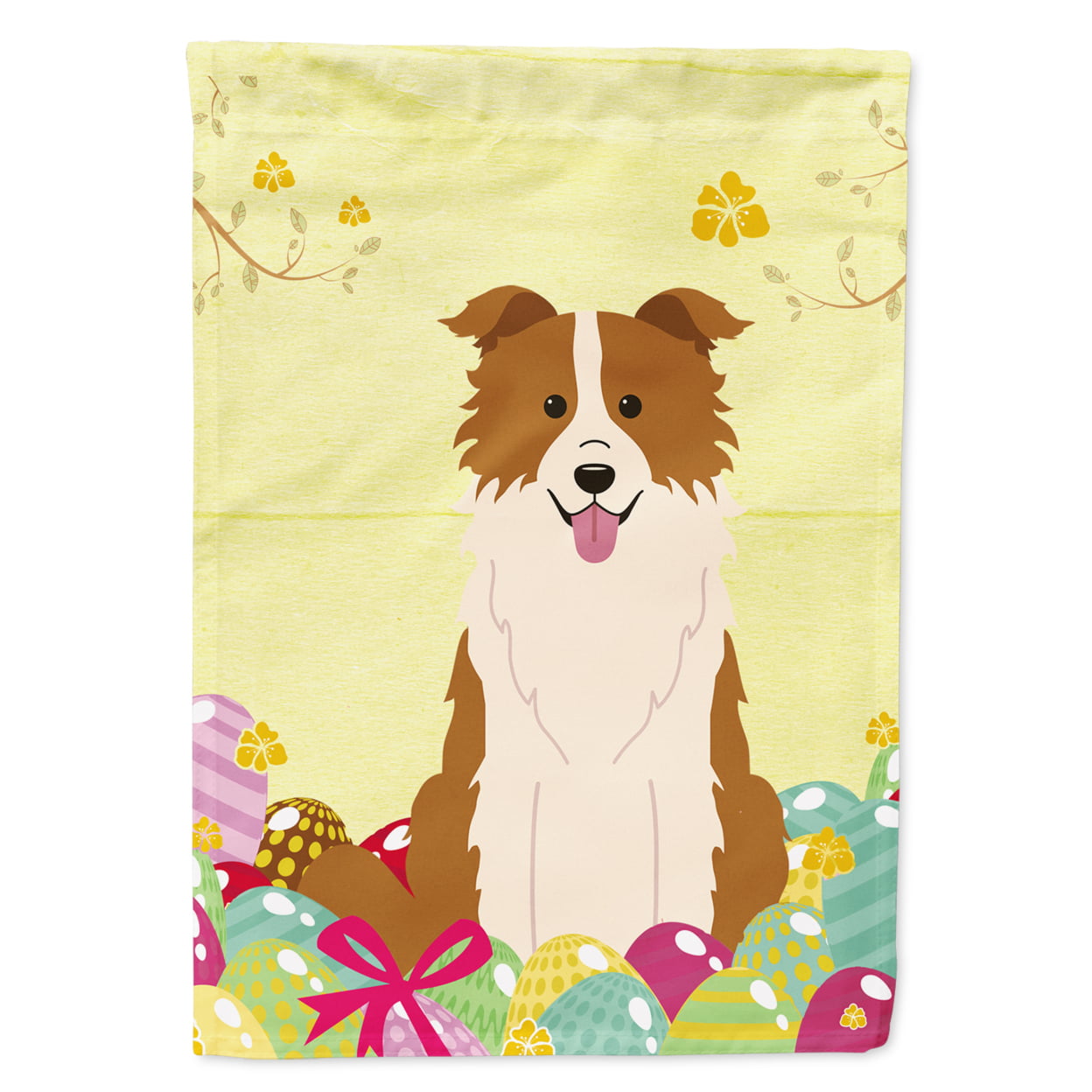BB6119GF Easter Eggs Border Collie Red White Garden Size Flag