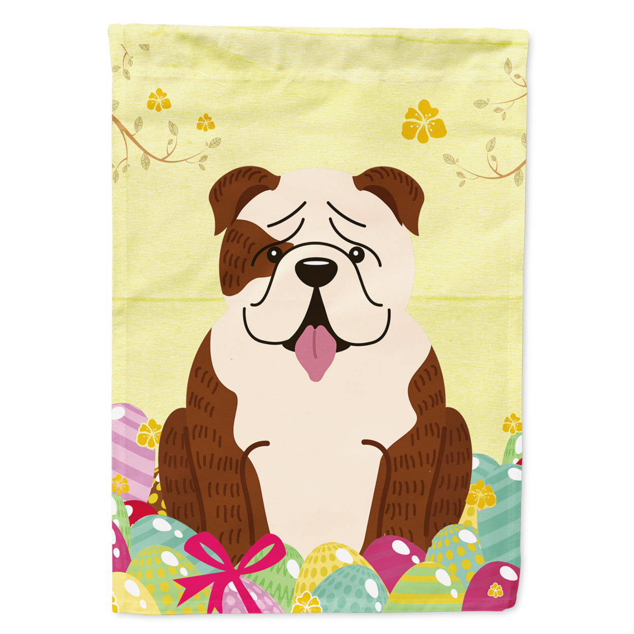 BB6121GF Easter Eggs English Bulldog Brindle White Garden Size Flag