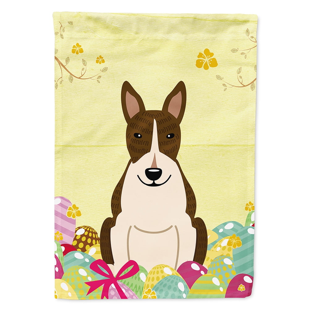 BB6136GF Easter Eggs Bull Terrier Dark Brindle Garden Size Flag