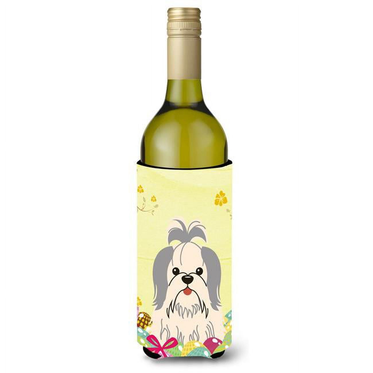 Easter Eggs Shih Tzu Silver White Wine Bottle Beverge Insulator Hugger