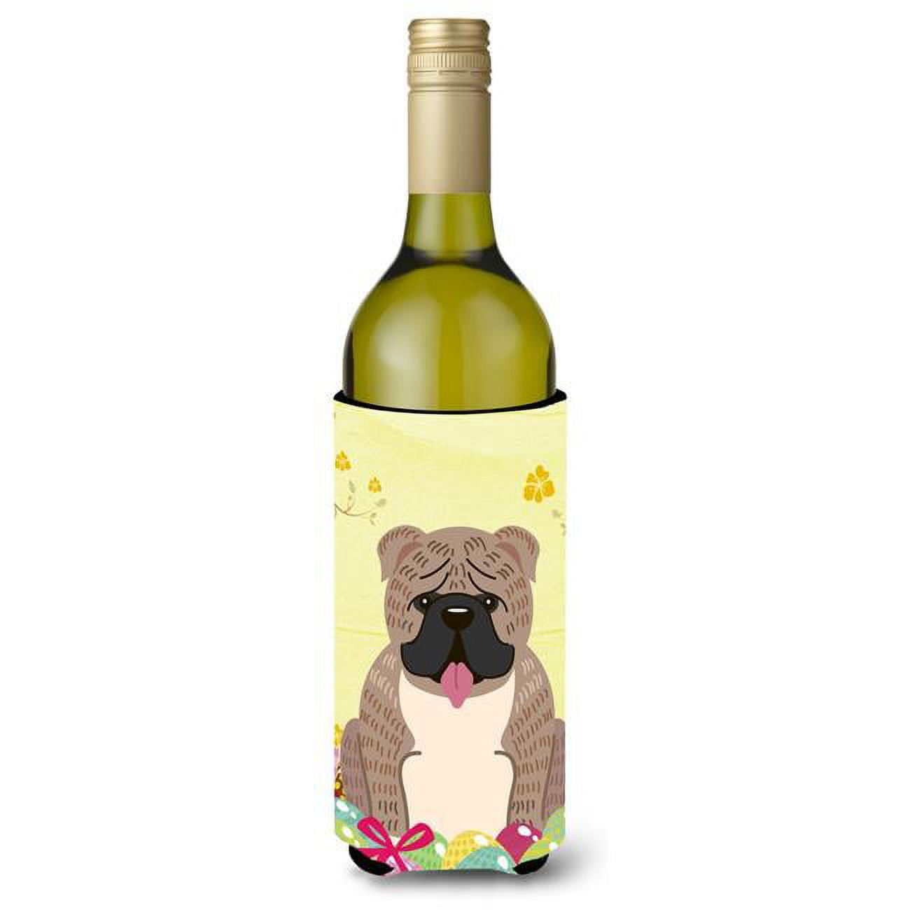 Easter Eggs English Bulldog Grey Brindle Wine Bottle Beverge Insulator Hugger