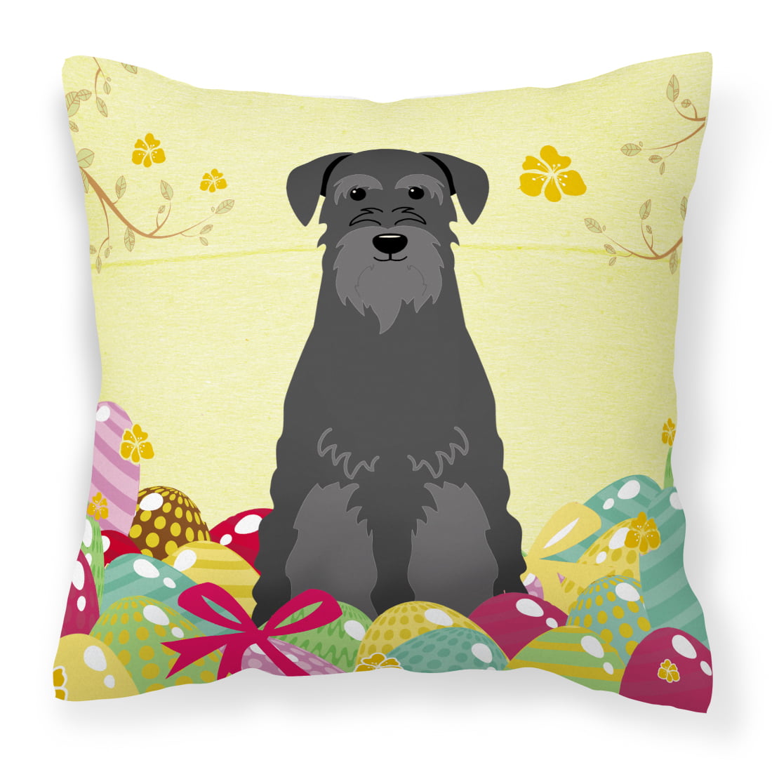 Easter Eggs Standard Schnauzer Black Fabric Decorative Pillow