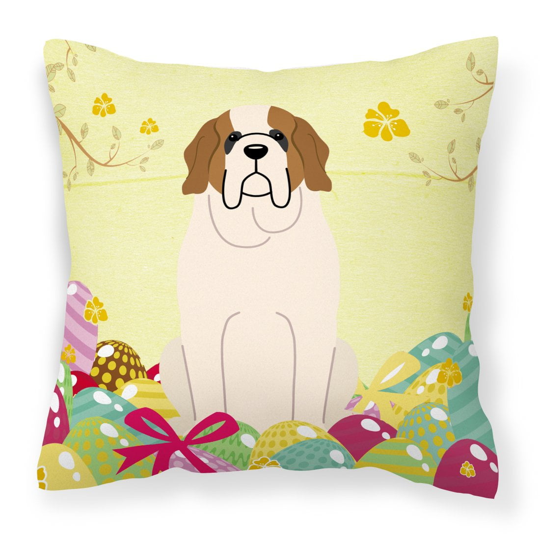 BB6035PW1818 Easter Eggs Saint Bernard Fabric Decorative Pillow