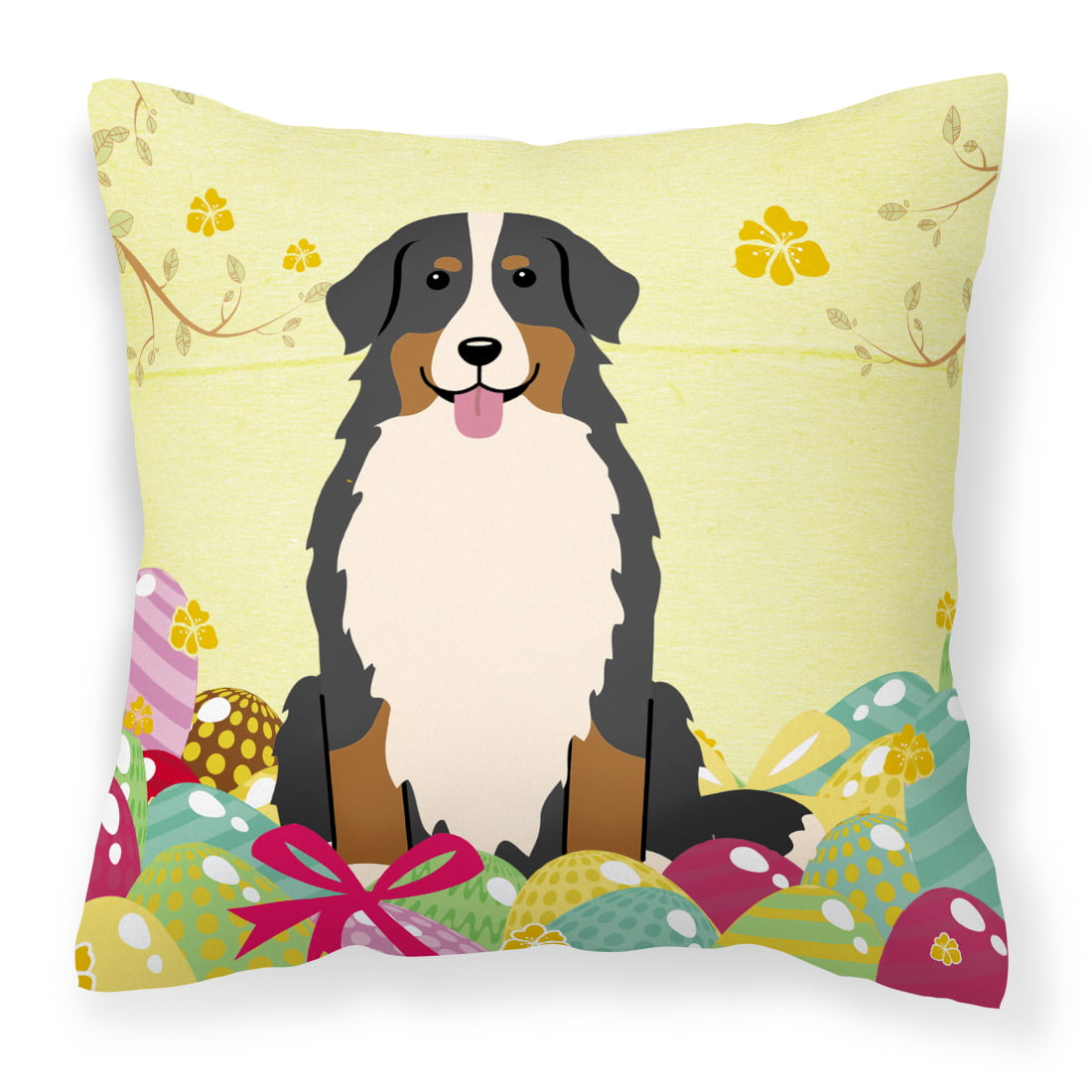 Easter Eggs Bernese Mountain Dog Fabric Decorative Pillow