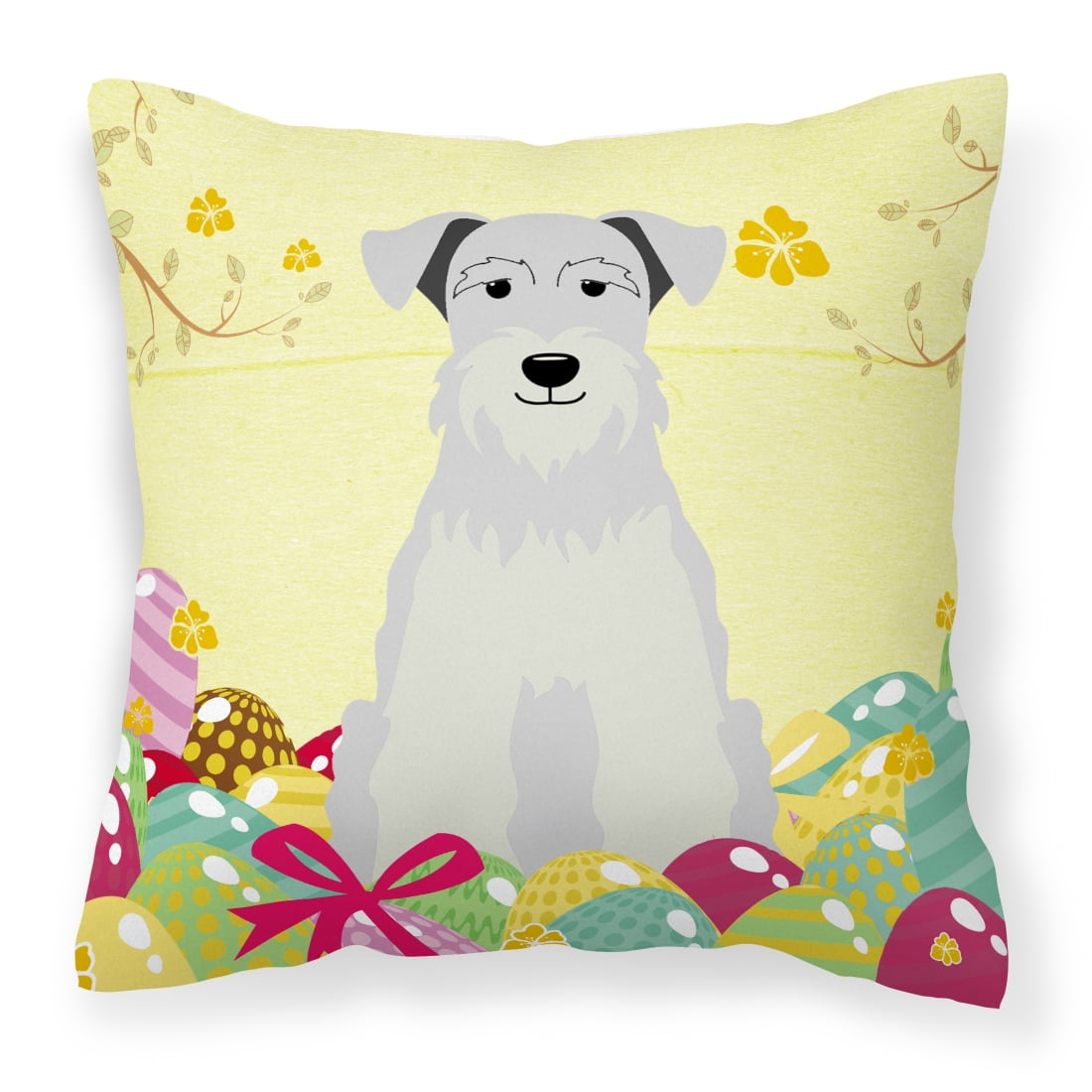 Easter Eggs Miniature Schanuzer White Fabric Decorative Pillow