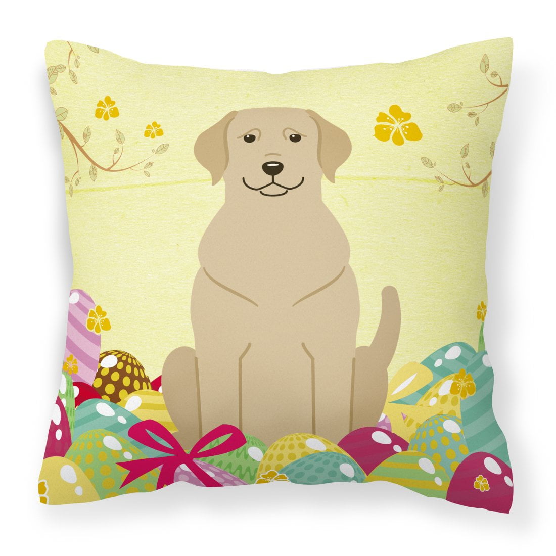 Easter Eggs Yellow Labrador Fabric Decorative Pillow