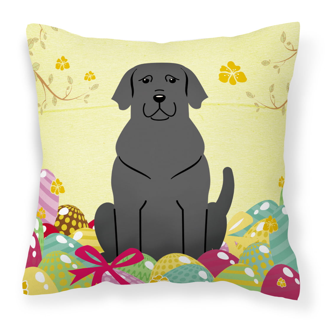 Easter Eggs Black Labrador Fabric Decorative Pillow