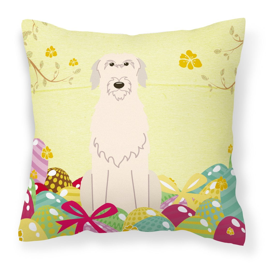 BB6065PW1818 Easter Eggs Irish Wolfhound Fabric Decorative Pillow