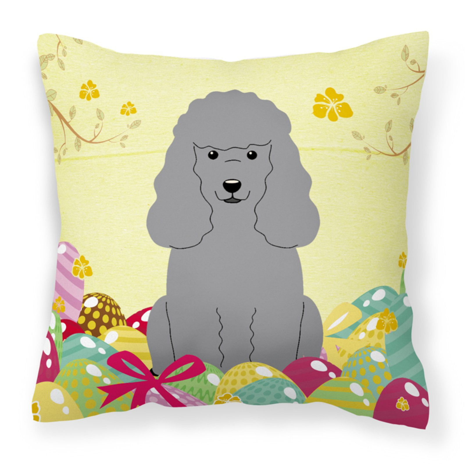 Easter Eggs Poodle Silver Fabric Decorative Pillow