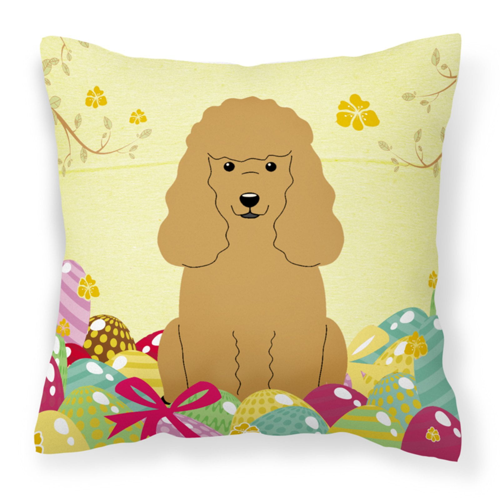 Easter Eggs Poodle Tan Fabric Decorative Pillow