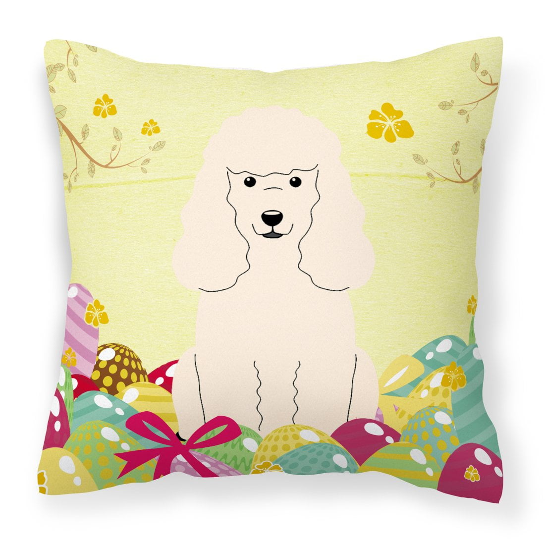 Easter Eggs Poodle White Fabric Decorative Pillow