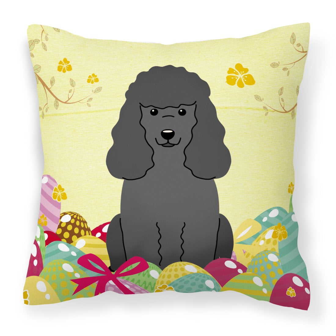 BB6071PW1818 Easter Eggs Poodle Black Fabric Decorative Pillow