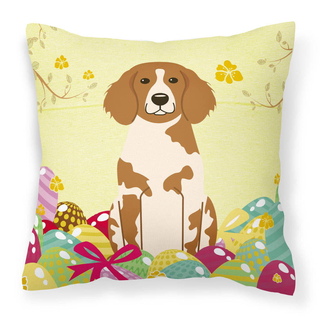 BB6072PW1818 Easter Eggs Brittany Spaniel Fabric Decorative Pillow