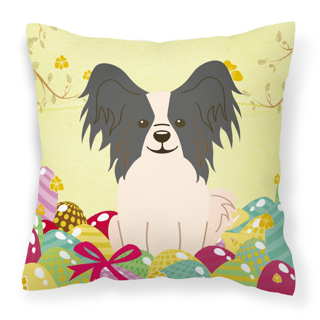 Easter Eggs Papillon Black & White Fabric Decorative Pillow
