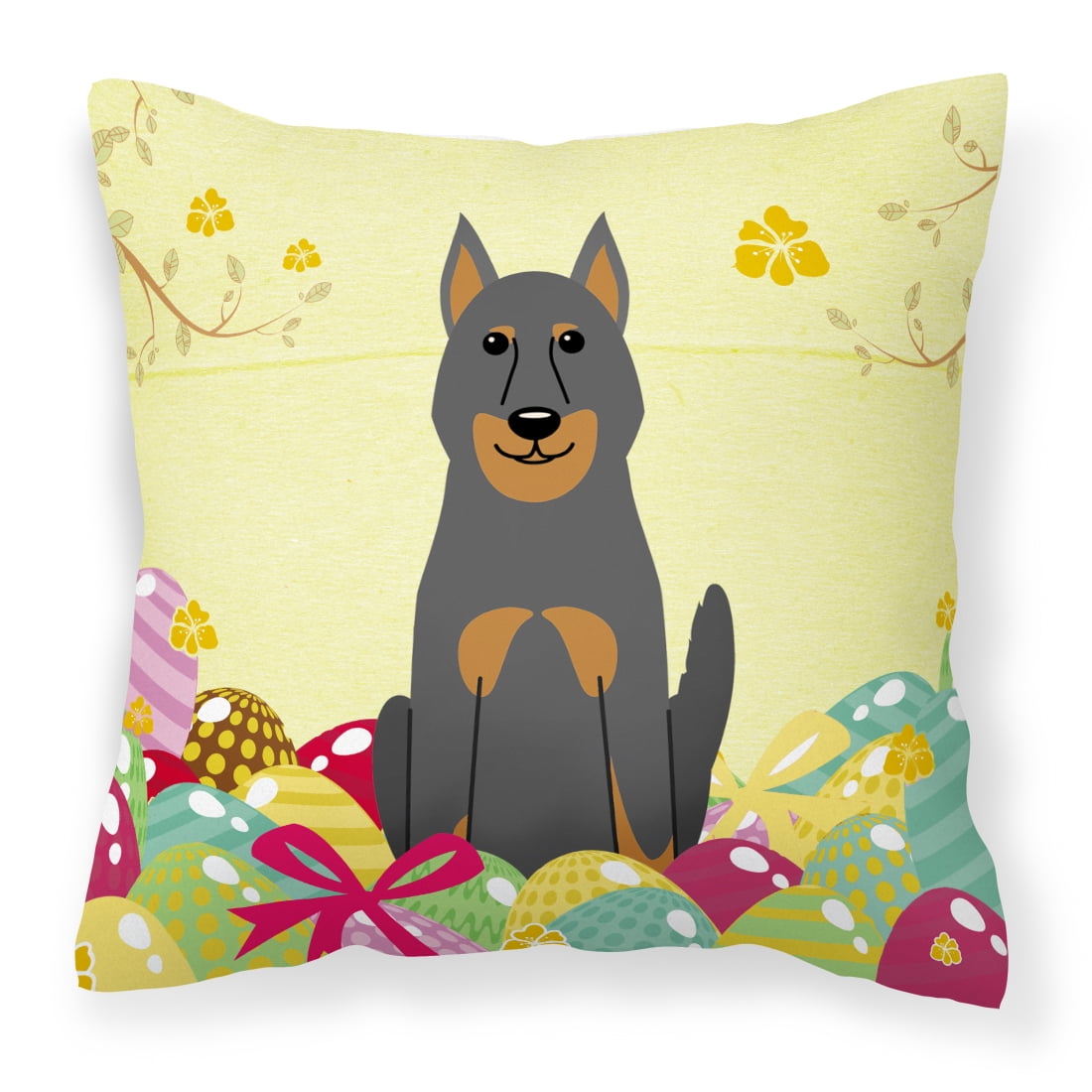 Easter Eggs Beauce Shepherd Dog Fabric Decorative Pillow