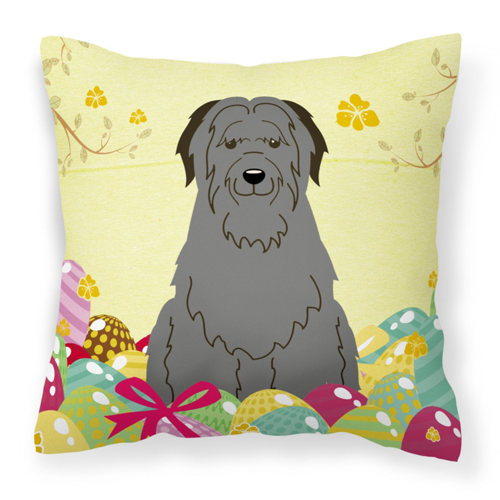 Easter Eggs Briard Black Fabric Decorative Pillow