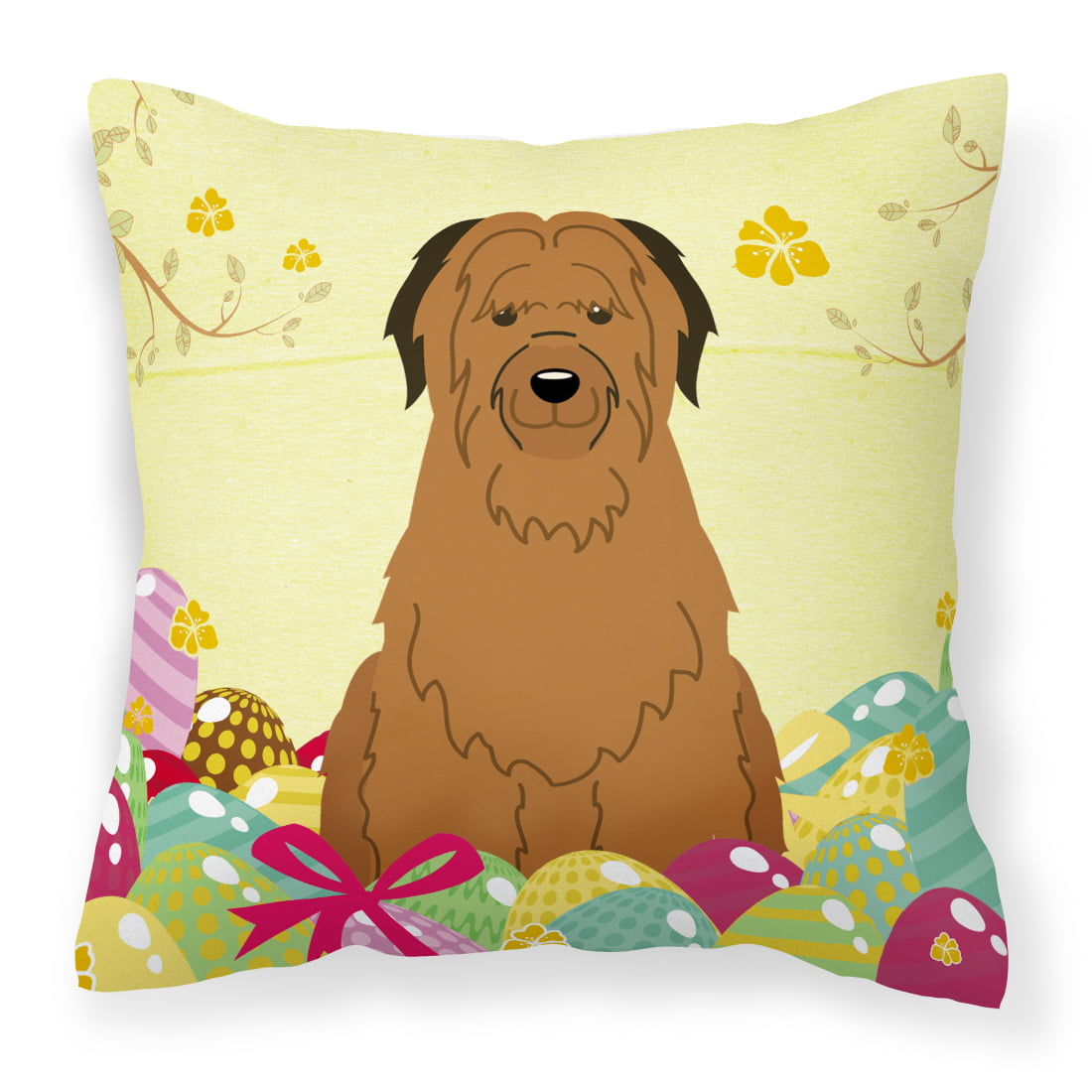 Easter Eggs Briard Brown Fabric Decorative Pillow