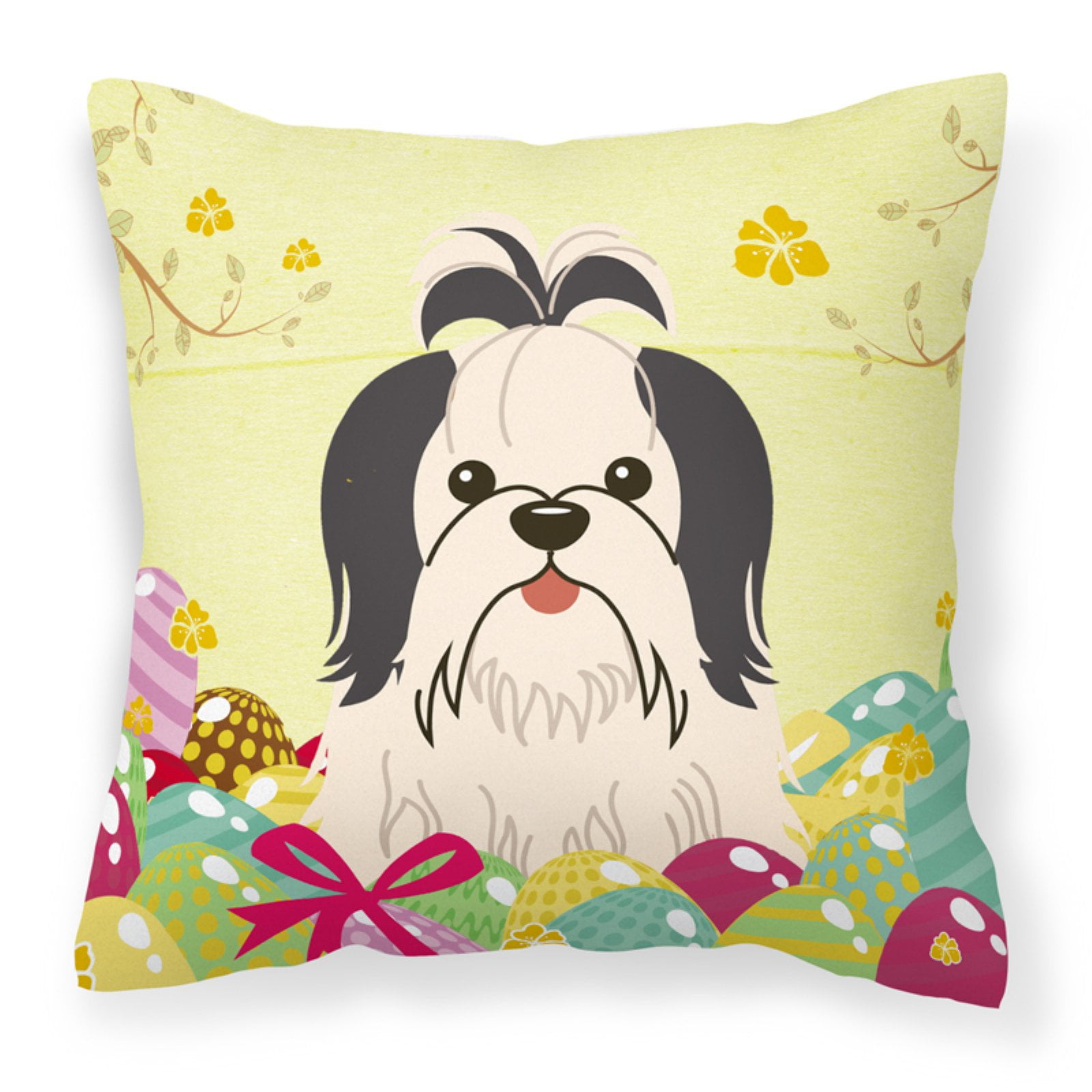 Easter Eggs Shih Tzu Black & White Fabric Decorative Pillow