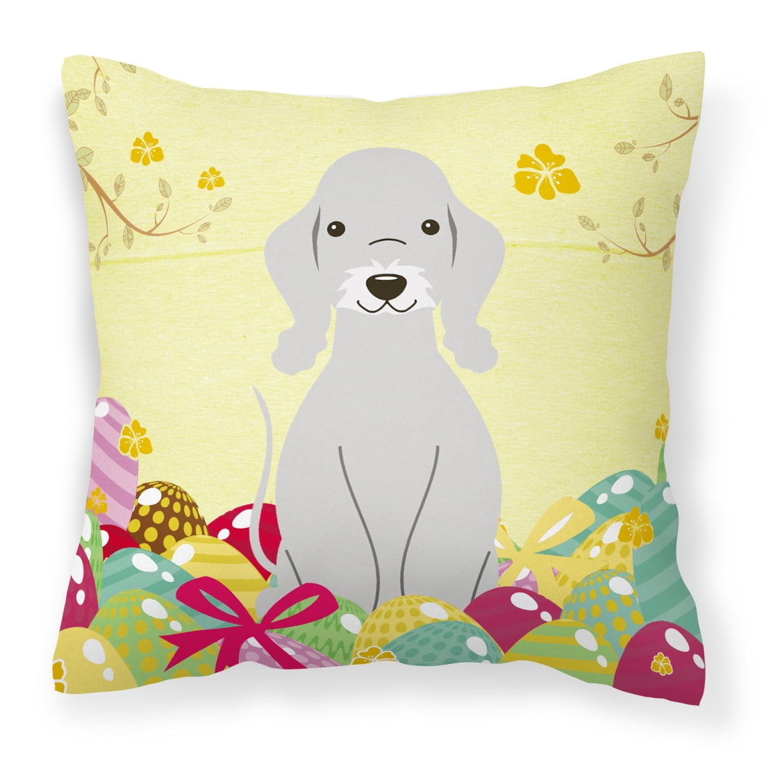 BB6090PW1818 Easter Eggs Bedlington Terrier Blue Fabric Decorative Pillow