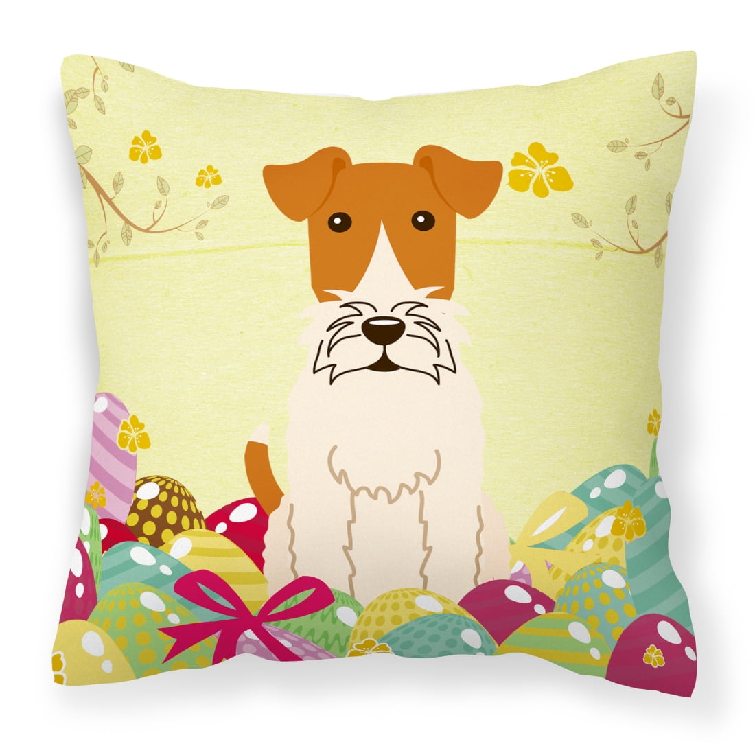 BB6101PW1818 Easter Eggs Wire Fox Terrier Fabric Decorative Pillow
