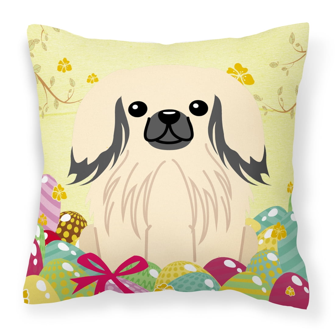 Easter Eggs Pekingnese Cream Fabric Decorative Pillow