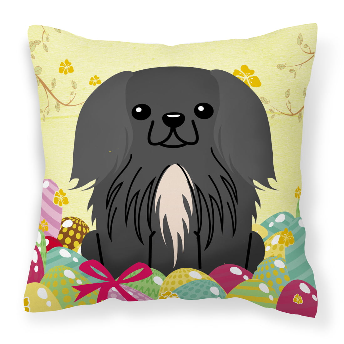 Easter Eggs Pekingnese Black Fabric Decorative Pillow