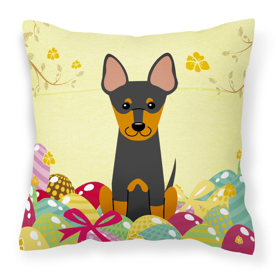 Easter Eggs English Toy Terrier Fabric Decorative Pillow