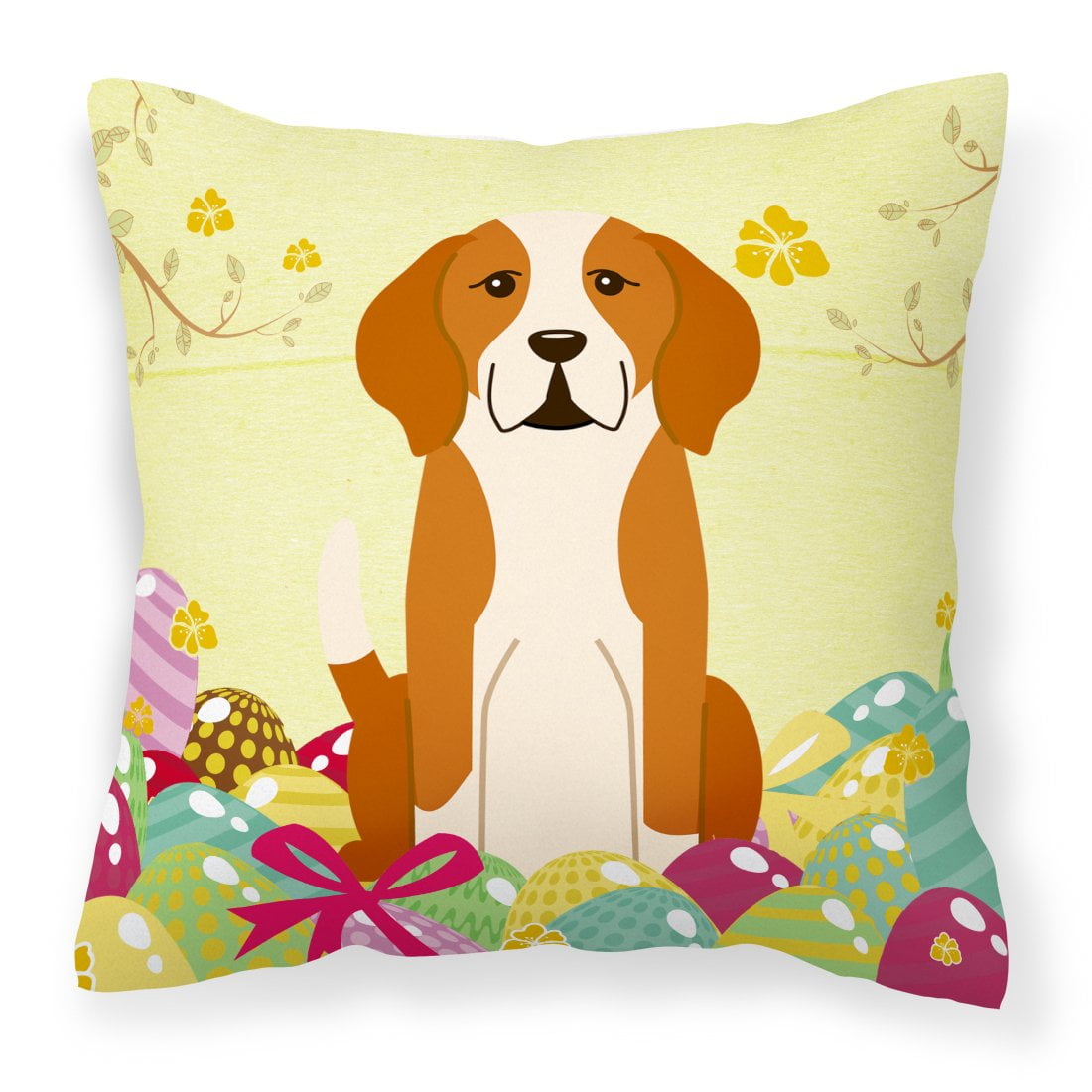 BB6110PW1818 Easter Eggs English Foxhound Fabric Decorative Pillow