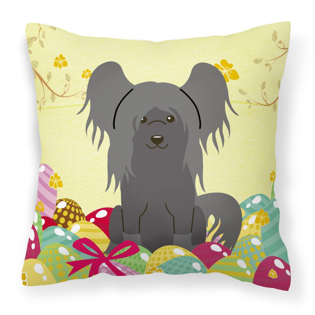 Easter Eggs Chinese Crested Black Fabric Decorative Pillow