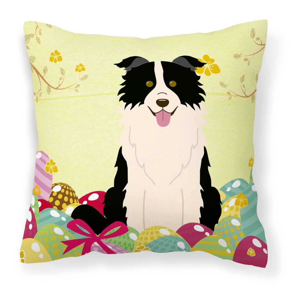 BB6118PW1818 Easter Eggs Border Collie Black & White Fabric Decorative Pillow