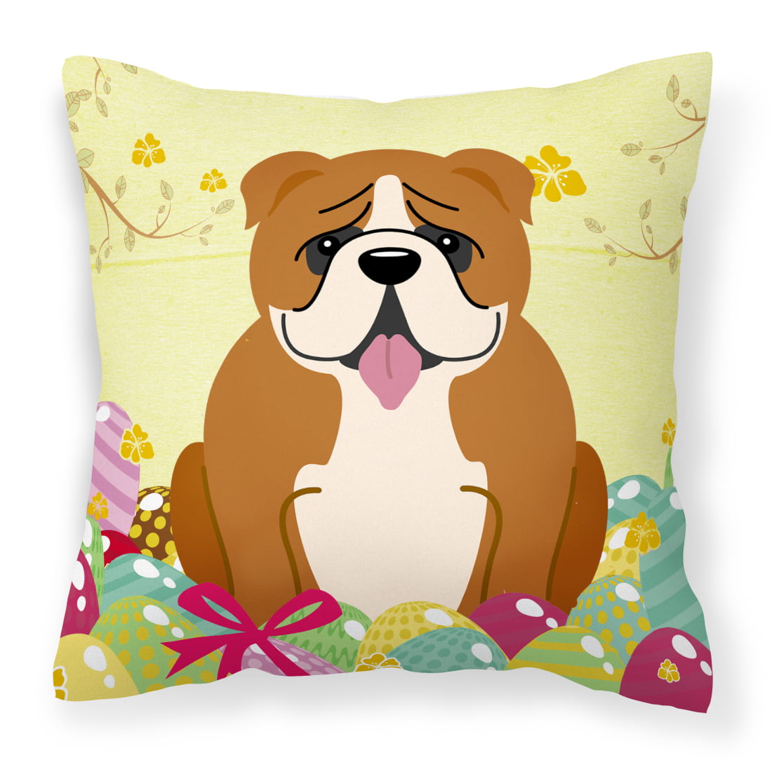 Easter Eggs English Bulldog Red White Fabric Decorative Pillow