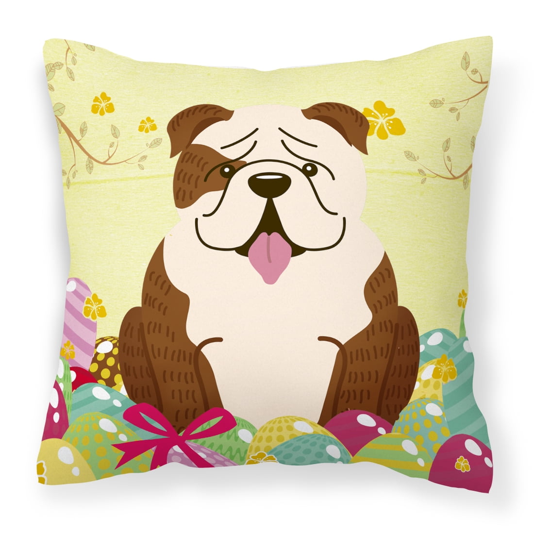 Easter Eggs English Bulldog Brindle White Fabric Decorative Pillow