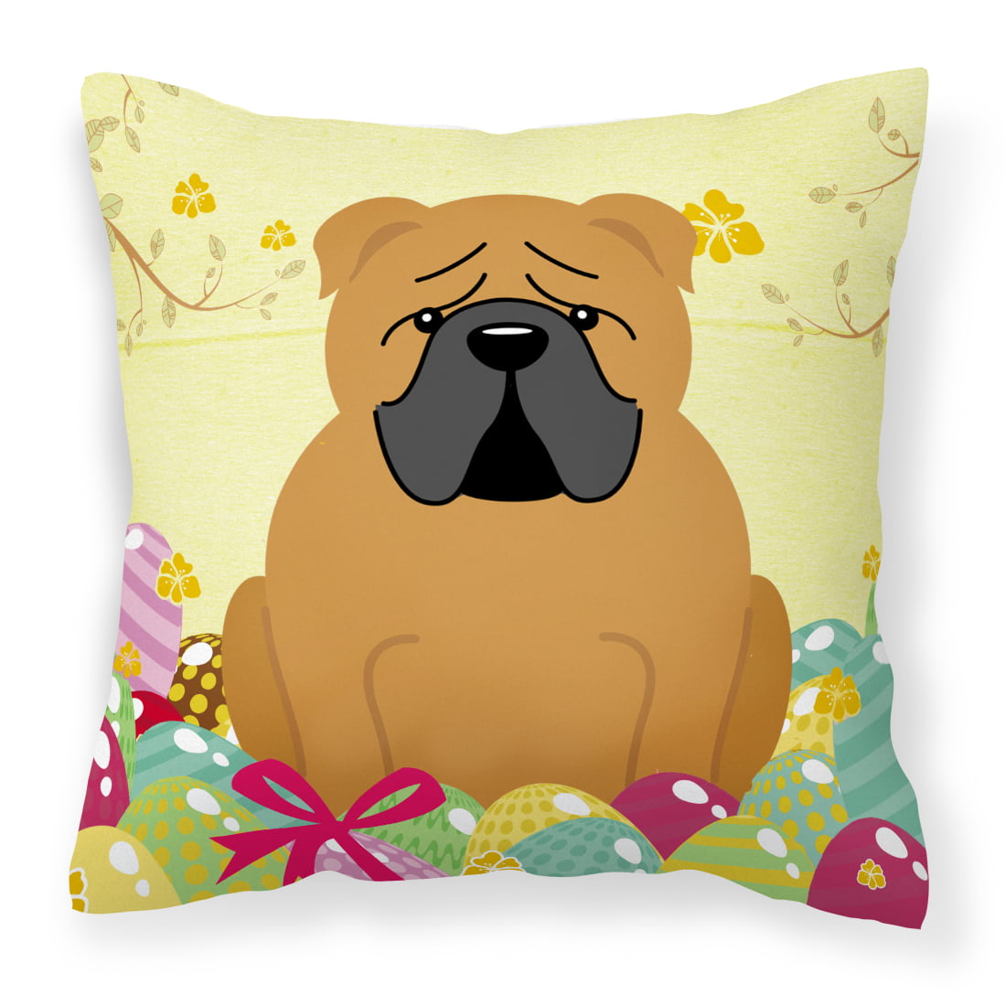 Easter Eggs English Bulldog Red Fabric Decorative Pillow