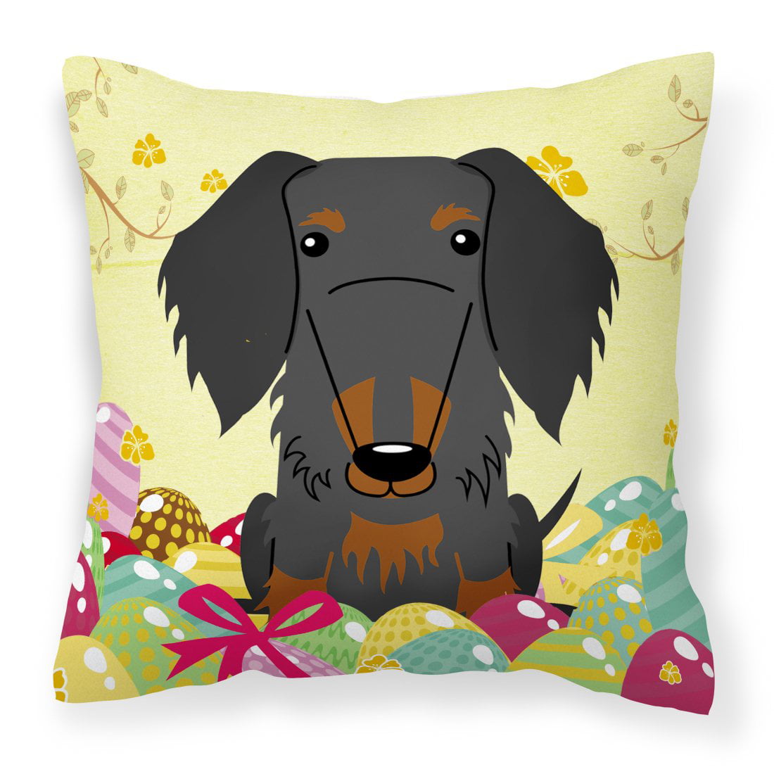 Easter Eggs Wire Haired Dachshund Black Tan Fabric Decorative Pillow