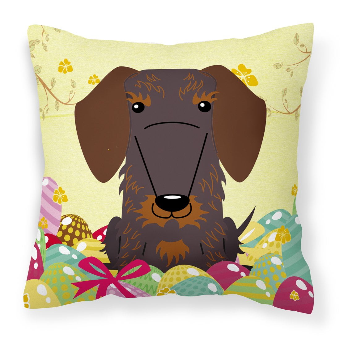 Easter Eggs Wire Haired Dachshund Chocolate Fabric Decorative Pillow