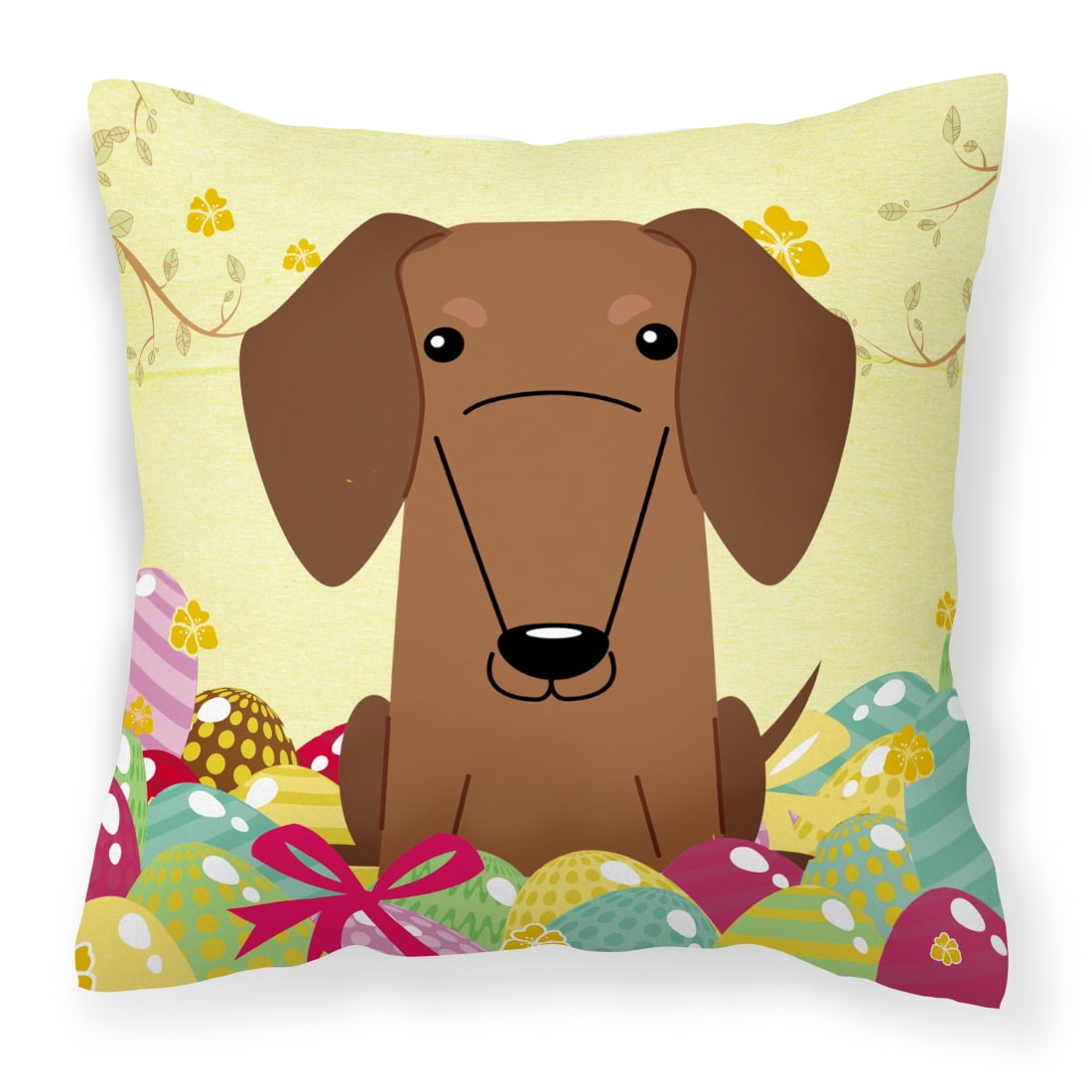 Easter Eggs Dachshund Red Brown Fabric Decorative Pillow