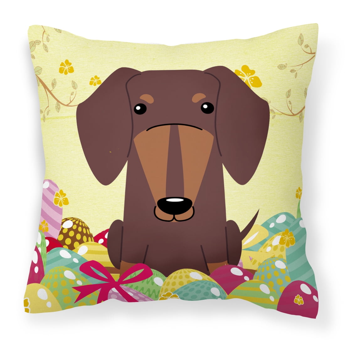 Easter Eggs Dachshund Chocolate Fabric Decorative Pillow