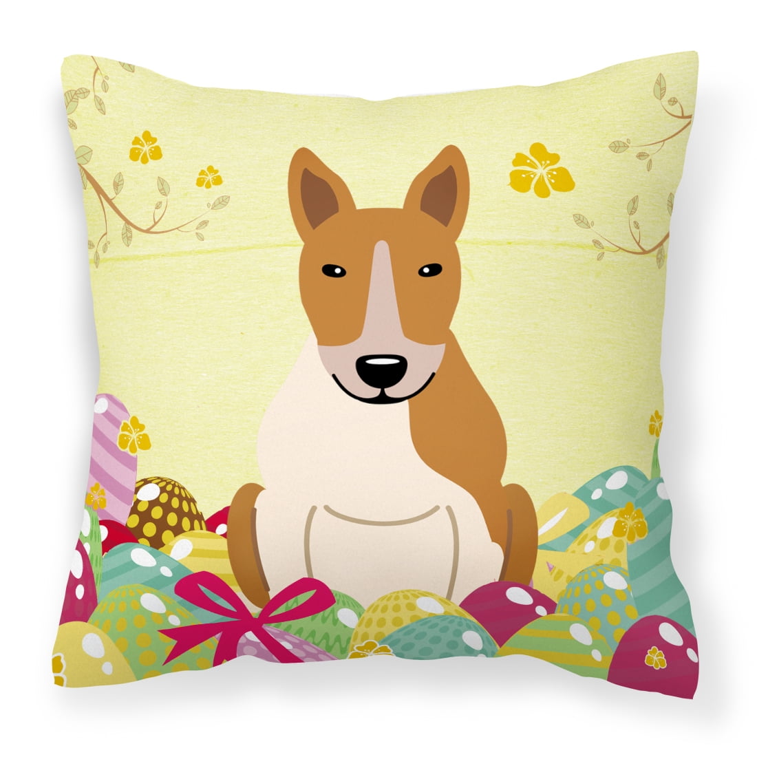 Easter Eggs Bull Terrier Red White Fabric Decorative Pillow