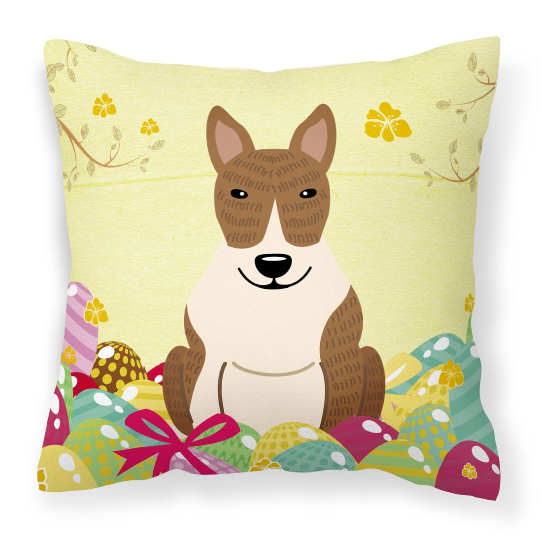 Easter Eggs Bull Terrier Brindle Fabric Decorative Pillow