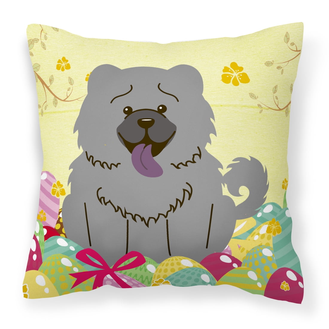 Easter Eggs Chow Chow Blue Fabric Decorative Pillow
