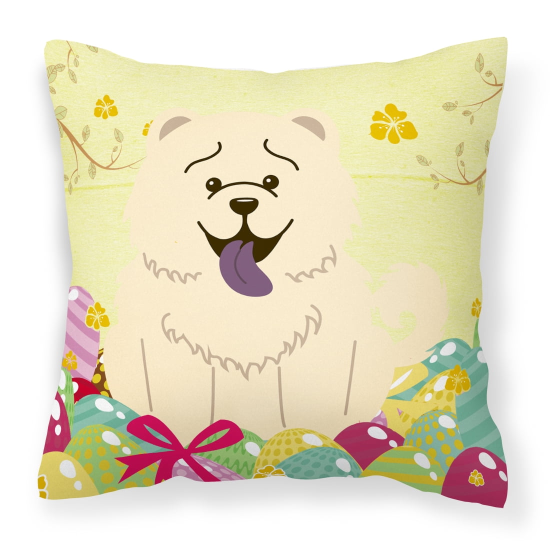 BB6140PW1818 Easter Eggs Chow Chow White Fabric Decorative Pillow