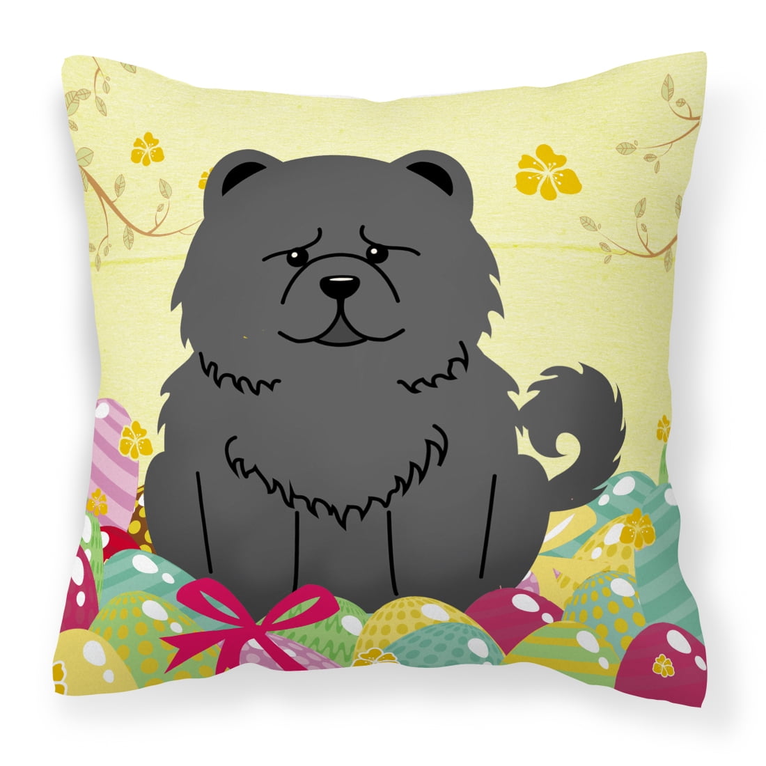 Easter Eggs Chow Chow Black Fabric Decorative Pillow