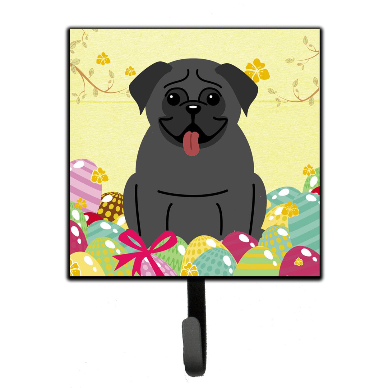 Easter Eggs Pug Black Leash or Key Holder