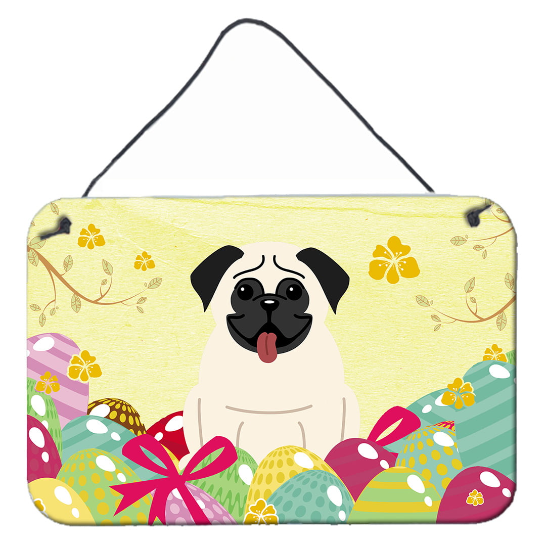 Easter Eggs Pug Cream Wall or Door Hanging Prints