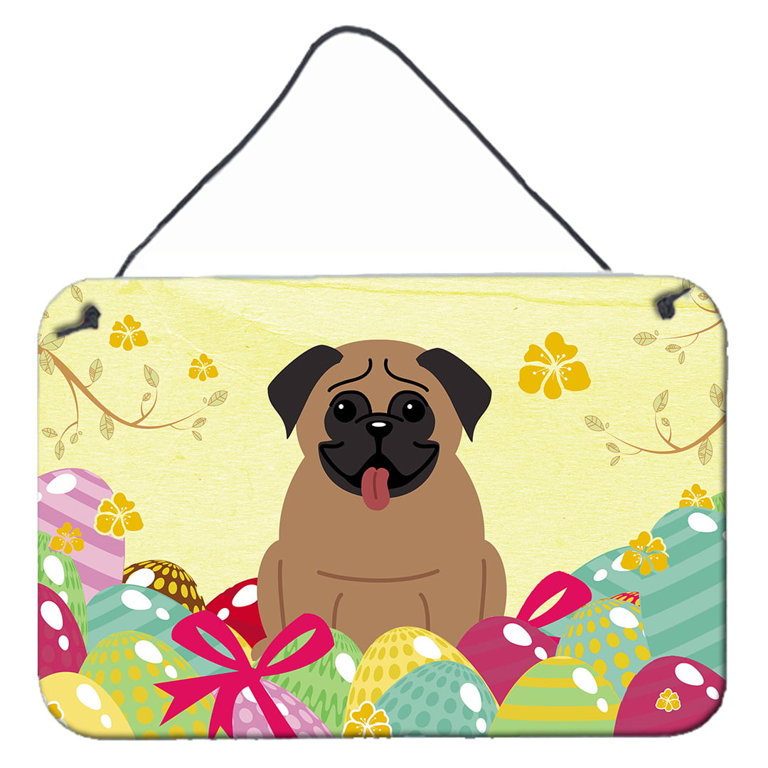 Easter Eggs Pug Brown Wall or Door Hanging Prints