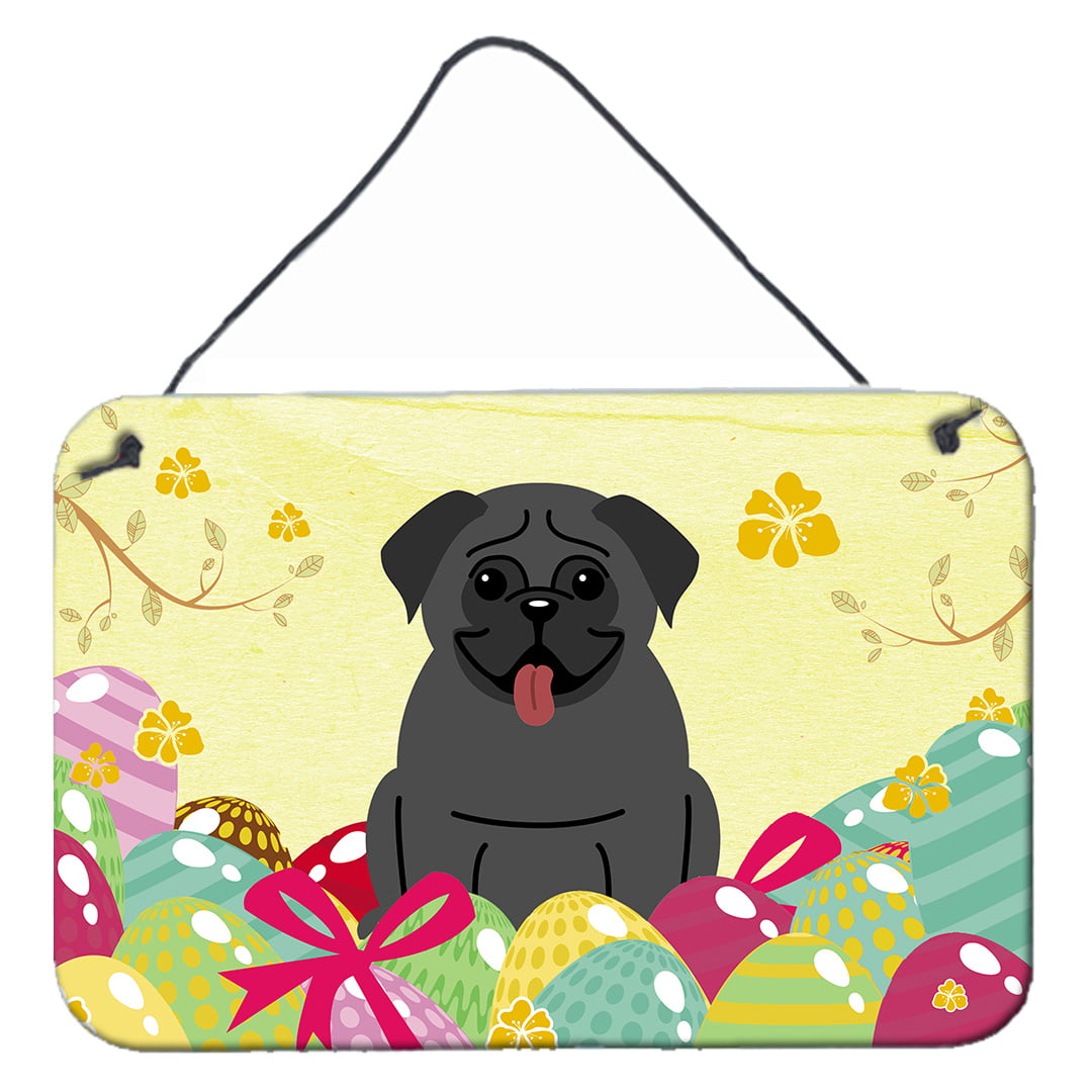 Easter Eggs Pug Black Wall or Door Hanging Prints
