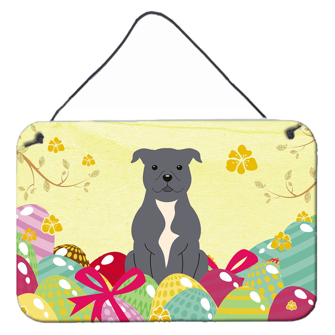 Easter Eggs Staffordshire Bull Terrier Blue Wall or Door Hanging Prints