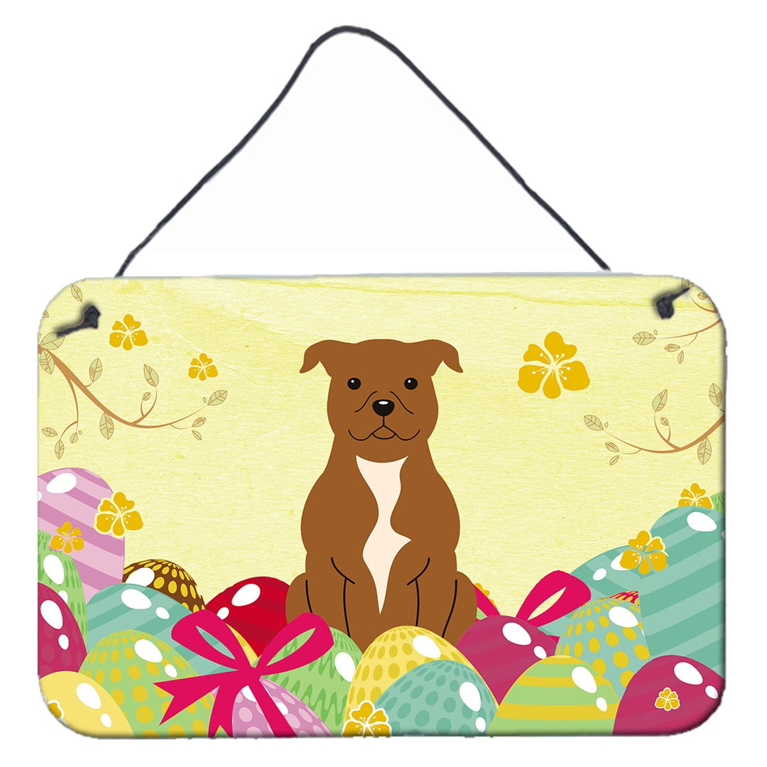 Easter Eggs Staffordshire Bull Terrier Brown Wall or Door Hanging Prints